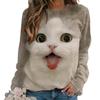 Suéter casual de moda europea y americana para mujer, camisa de suéter de punto con estampado de animal gato 3D, cuello redondo, manga larga suelta