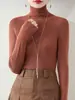 Suéter de Lã Ready-To-Wear de Primeira Linha 25 Outono e Inverno Novo Solto Cor Pura Versátil Listrado Tricotado Gola Alta Meia Suéter Básico