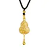 Collar de la Fortuna con Forma de Calabaza con Colgante de Borla Chapada en Oro, Joyería de Estilo Antiguo de Oro de Arena Vietnamita, Unisex, Mismo Estilo que en la Transmisión en Vivo, Estilo Chino