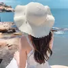 Sombrero de Paja Tejido de Ala Ancha para Protección Solar de Verano Transfronterizo Sombrero de Playa con Lazo para Vacaciones en la Costa Sombrero para el Sol para Mujeres