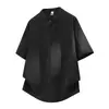 Camisa Blanca de Manga Corta Holgada para Hombre de Algodón Puro con Cuello Mao y Media Manga Redonda, Plegable para el Verano de los Adolescentes