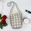 Bolso de Cubo Sencillo con Cuentas, Diseño de Bolso Tejido de Hombro Único con Calados, Bolso para Teléfono de Cuentas de Vidrio, Bolso de Mano