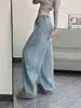 Jeans Brilhante Estilo Americano Resistente Cravejado de Strass para Mulheres, Outono/Inverno 2026, Calças Scimitar Largas e Soltas, Calças de Comprimento Total