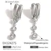 Pendientes de Acero de Titanio Transfronterizos Yuhui con Forma Geométrica e Incrustaciones de Diamantes, Estilo Milenio, Chapados en Oro Real de 18 Quilates, Pendientes de Acero Inoxidable Impermeables