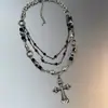 Collar para Hombre con Colgante de Cruz Diablo Collar para Mujer Cadena para Clavícula de Diseño de Nicho de Alta Gama Accesorios de Subcultura