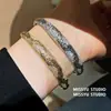 Pulseira oval plissada com zircônia banhada a ouro 18K real, design exagerado de nicho, joias de luxo leve de alta qualidade
