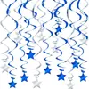 Ornamento Espiral de Estrela Pentagonal Dourado Prateado para Pendurar Decoração Giratória com Tira de Flor para Aniversário Infantil Casamento Festa