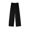 Calça de Moletom com Rebites Pretos para Mulheres, Nova Calça Esportiva Reta Estilo Americano Primavera 2026, Cintura Alta, Caimento Fluido, Larga Casual Longa