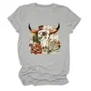 Camiseta redonda de manga corta para mujer, de moda y única, con diseño de calavera, cabeza de toro, floral, suculentas, estilo europeo y americano, del sitio independiente Amazon Wish