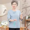 Camiseta Estilosa de Algodón Puro Estilo Chino Tradicional con Botones para Mujeres de Mediana Edad y Mayores, Conjunto de Top Bordado de Manga Tres Cuartos