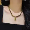 Colar Duplo Maillard Retro Boutique Design de Pedra Olho de Tigre Natural Corrente para Clavícula para Mulheres