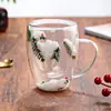 Copo simples de vidro borossilicato de camada dupla com alça de alto valor de cor para uso doméstico, copo de flor seca, copo para suco e bebida, copo para beber