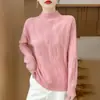 Suéter de tricô premium 100% lã, novo estilo outono/inverno, gola semimédia, modelagem solta, trançado grosso, pulôver para mulheres