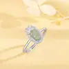 Anel de Prata Esterlina S925 com Jade Natural e Folha de Ouro para Mulheres, Anel Aberto em Formato de Folha, Estilo Vintage Exquisito e de Alto Padrão