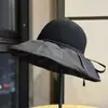 Sombrero de Pescador de Ala Ancha Estilo Coreano con Lazo Sombrero de Sol para Mujer Protección UV para Viajes al Aire Libre Sombrero de Sombra de Goma Negra