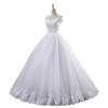 Vestido de Novia Blanco Estilo Europeo con Apliques de Encaje, Vestido de Baile Hombros Descubiertos, Vestido de Novia con Lazo a la Cintura