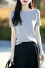 Nuevo Estilo Primavera y Verano 2026 Algodón Puro Cuello Redondo Tejido de Punto Manga Corta Mujer Color Sólido Holgado Suéter Top Camiseta