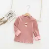 Camiseta Base de Forro Polar para Niñas con Bordado de Hilo Dorado de Conejo para Otoño e Invierno, con Cuello de Encaje, Camiseta Base de Invierno para Niños