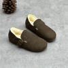 Zapatos de algodón acolchado de cuero integrados con cuero y pelo 23 Invierno nuevo artístico Mori punta redonda planos cálidos de lana pura Zapatos Boken para mujer