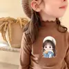 Camiseta de Base Delgada con Volantes para Otoño e Invierno para Niñas, Cuello Semi-Alto, Camiseta de Manga Larga Versátil con Dibujos Animados Lindos, Moderna