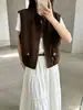 Chaleco bud de ante vintage con cuello redondo y cremallera para mujer, nuevo estilo otoño e invierno, tacto de alta gama, holgado y versátil, adecuado para usar en capas, chaleco de moda
