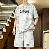 Camiseta tie-dye de manga curta com vibe americana masculina verão nova marca da moda shorts da tendência juventude suja conjunto de duas peças moderno
