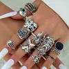Anillo Punk Cara de Calavera Oscura Transfronterizo Europeo y Americano Conjunto de Anillos Exagerados Vintage Araña Carta de Póker