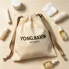 Bolsa con cordón de algodón-poliéster reciclado, tela ecológica, bolsa de almacenamiento a prueba de polvo para perfumes y productos para el cuidado de la piel, logotipo personalizado disponible