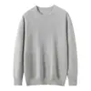 Suéter de Color Sólido con Cuello Redondo 100% Cachemira Pura para Hombre, Jersey de Punto Holgado para Otoño e Invierno, Camiseta Básica Casual Simple
