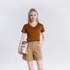 Camiseta Sencilla de Algodón Tipo Seda de Color Sólido, Manga Corta, Verano, Textura de Seda de Hielo, Hombro Normal, Corte Regular, Estilo Holgado, para Mujer