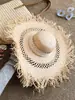 Sombrero de Playa de Paja Raffia Estilo Francés de Ala Ancha Sombrero de Protección Solar para Vacaciones en la Costa 2026 Nuevo Diseño Hueco Sombrero de Paja Parasol para Mujer