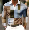 Camisa casual masculina de manga comprida com gola, de fronteira, vestuário masculino, camisa polo de manga comprida color block da Amazon