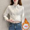 Camisa Gruesa Forrada de Vellón de Pana Celebrante de Internet para Mujer Estilo Coreano Casual Cubre Vientre Combinable Otoño e Invierno Terciopelo Integrado Camisa Cálida