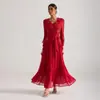 Tiro Real de Encaje Bordado Pesado Floral Tridimensional de Perlas Estilo Francés Vestido Largo