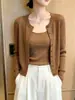 Cardigan fino chic, único y hermoso para mujer, cárdigan de punto color café de otoño, top elegante y con estilo