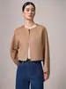 Abrigo de Seda y Cachemira para Mujer Corto ED Cuello Redondo Cárdigan Holgado Minimalista 26 Otoño Invierno Ropa de Abrigo para Mujer Versátil para Viajes