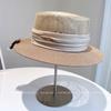 Sombrero de copa plano con pespunte de hilo de cáñamo para mujer, sombrero de paja con protección solar para viajes de verano, sombrero de playa con cinta plisada, moderno.