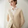 Suéter cardigan de cashmere puro com gola redonda para mulheres, jaqueta de malha solta e simples na cor sólida, novo top