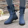 Botas Retrô Novas de Tamanho Grande para Mulheres, Botas de Cano Médio com Salto Grosso, Botas de Inverno Independentes Estilo Martin, Botas de Neve Femininas 2025 com Tiras