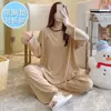 Pijama Modal de Manga Longa para Primavera e Outono com Bojo no Peito para Mulheres, Tamanho Grande para Meninas Fortes, Roupa de Casa Casual Estilo Japonês 100kg