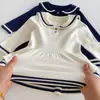 Vestido de Punto para Niña Otoño Invierno Nuevo Estilo Coreano Estilo Marino Cuello Solapa Manga Larga Estilo Escolar Suéter de Punto Falda de Punto