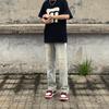Jeans Rasgado Lavado Antigo Estilo Americano Streetwear Masculino Primavera e Outono Reto Solto Europeu e Americano High Street Calças Longas