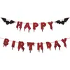 Nova faixa de feliz aniversário de morcego vampiro sangrento vermelha para decoração de festa de terror em família Halloween
