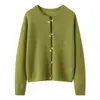 Cardigan de Tricô de Seda e Caxemira Estilo Coreano Moda Suave Suéter Feminino Gola Redonda Senso de Design Elegante Botão Colorido Peça de Roupa Externa