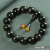 Pulsera de Madera Nanmu Seda Dorada, Madera Vieja de Casas Demolidas, Cuentas de Oración Budistas, Pulsera de Ojo de Gato Seda Dorada de Moda para Hombres y Mujeres