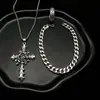 Aleación Más Vendido Amazon Nuevo Hip-Hop Cruz Rosa Colgante Accesorios Anillo Pulsera Juego de Tres Piezas