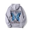 Sudadera casual con capucha de moda con letras nuevas de exportación europea y americana 2024 con mariposas multicolores