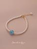 Recomendado pelo Designer: Pulseira de Liga Metálica com Cristal Aquamarina, Cristal Morango, Quartzo Fantasma Verde e Pérola Imitação Swarovski