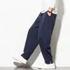 Pantalones de lino para hombre estilo chino, pantalones casuales holgados, pantalones delgados de verano, pantalones rectos de algodón y lino de pierna ancha, pantalones Harlan tipo farol
