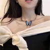 Gargantilla con mariposa azul, accesorios para mujer, cadena de nicho ligera y lujosa